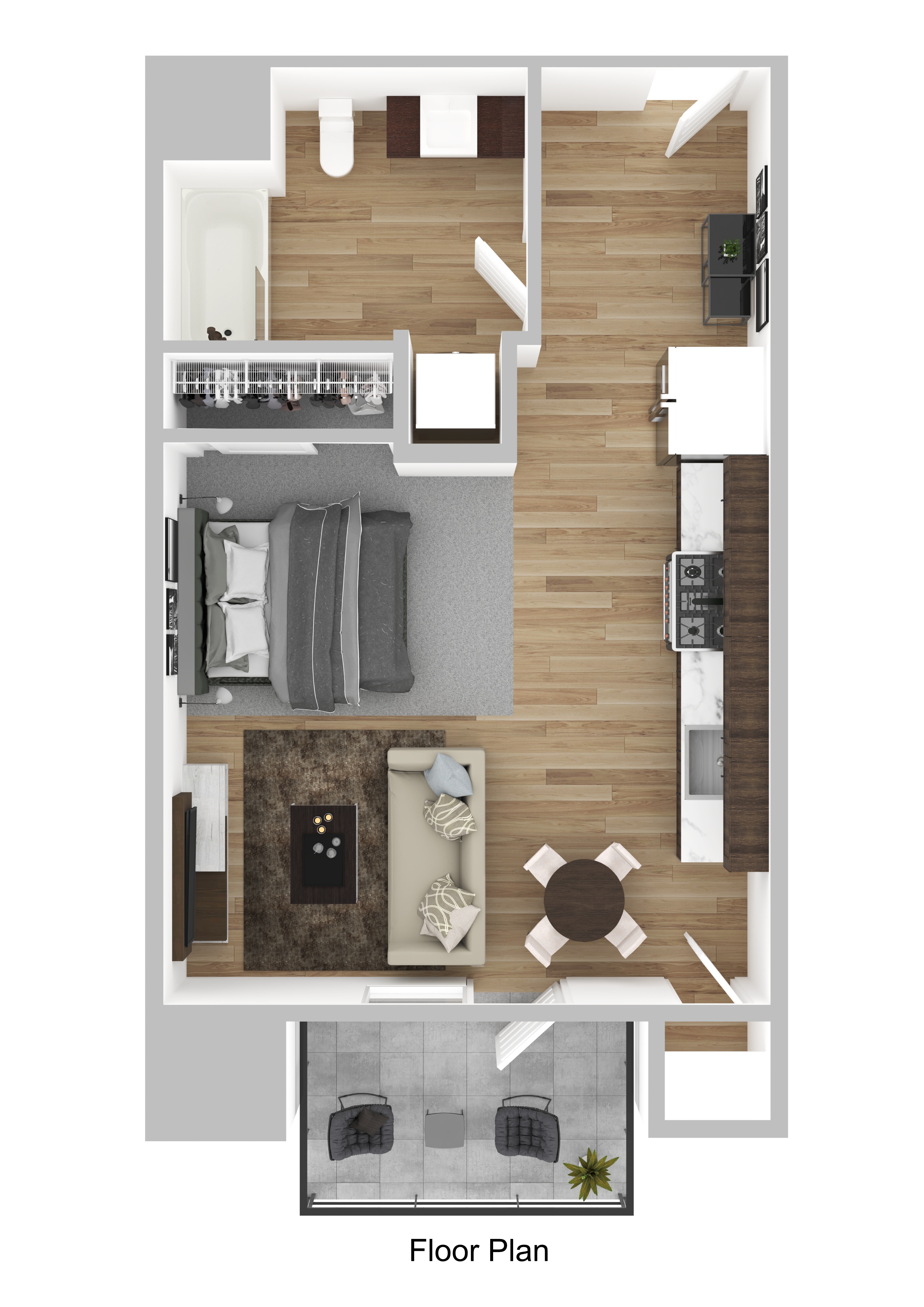 Floor plan for studio, 1 bath, 517 sqft